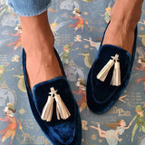 Eliška | Elegantní loafers Mitternachts s champagne třásněmi