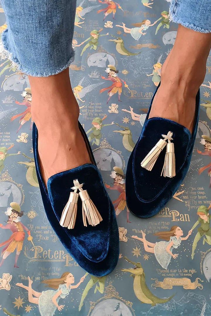 Eliška | Elegantní loafers Mitternachts s champagne třásněmi