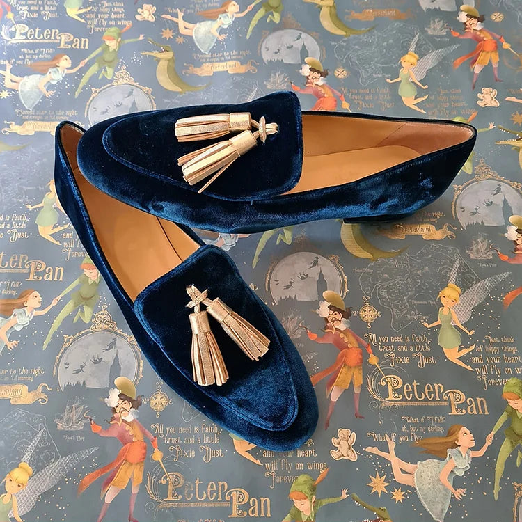 Eliška | Elegantní loafers Mitternachts s champagne třásněmi