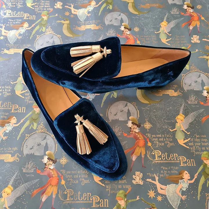 Eliška | Elegantní loafers Mitternachts s champagne třásněmi