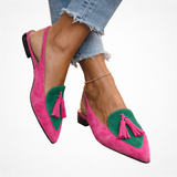 Adéla | Elegantní bicolor dámské muly s trendy bambulkami