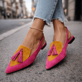 Adéla | Elegantní bicolor dámské muly s trendy bambulkami