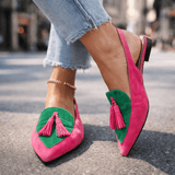 Adéla | Elegantní bicolor dámské muly s trendy bambulkami