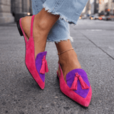 Adéla | Elegantní bicolor dámské muly s trendy bambulkami