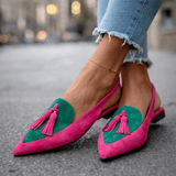 Adéla | Elegantní bicolor dámské muly s trendy bambulkami