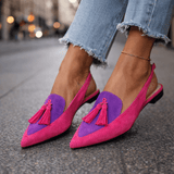 Adéla | Elegantní bicolor dámské muly s trendy bambulkami