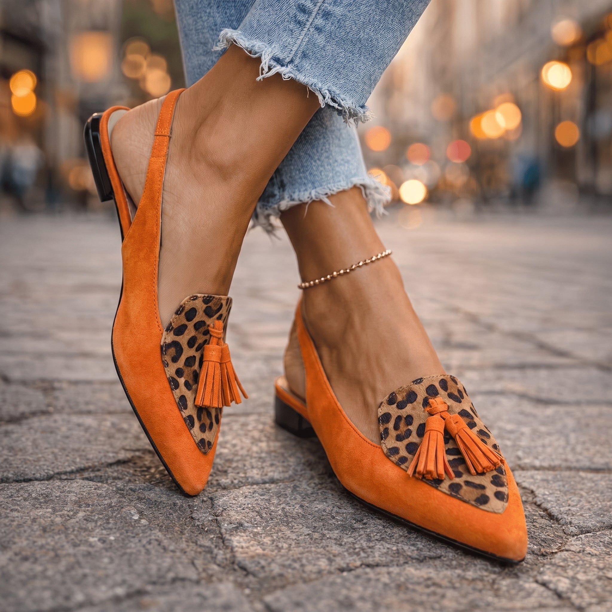 Adéla | Elegantní bicolor dámské muly s trendy bambulkami