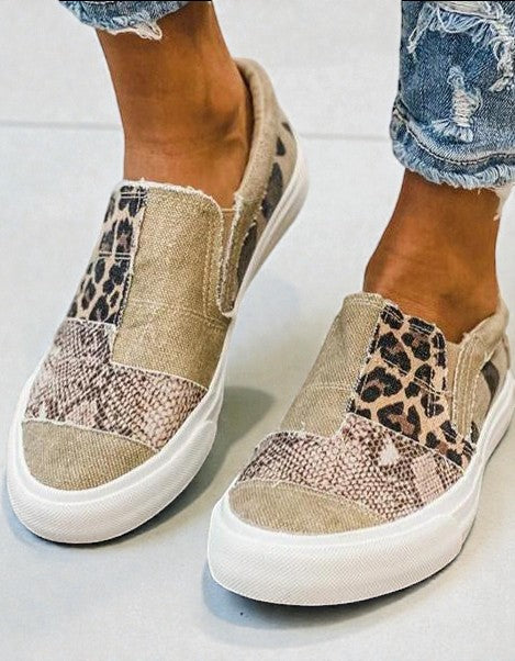 Milena | Ležérní plátěné boty s leopardím potiskem
