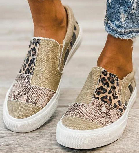 Milena | Ležérní plátěné boty s leopardím potiskem