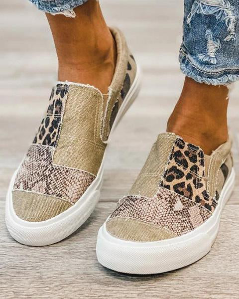 Milena | Ležérní plátěné boty s leopardím potiskem